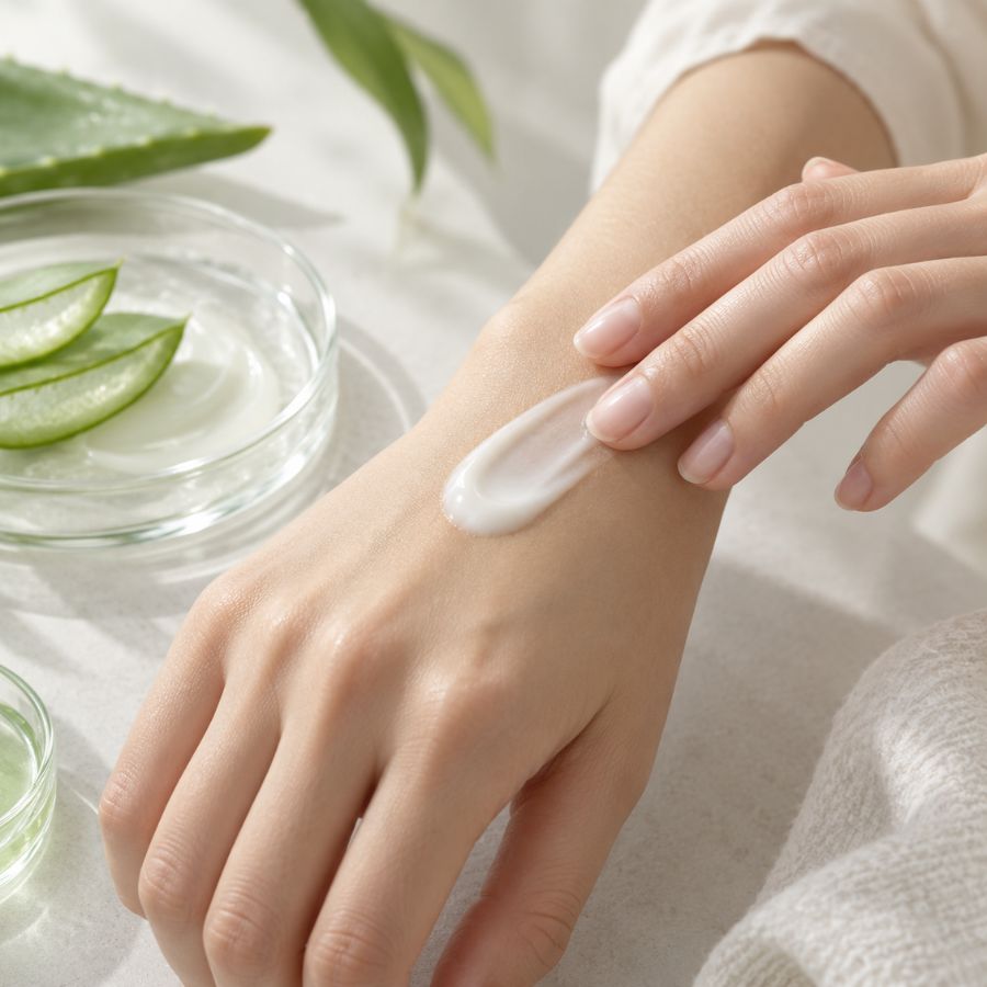 Moisturising cream being applied to skin during a skincare compatibility assessment